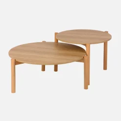 2 ronde bijzettafels, salontafel, houteffect