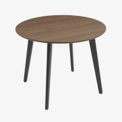 Ronde eettafel met houteffect en zwarte metalen poten voor 4 personen