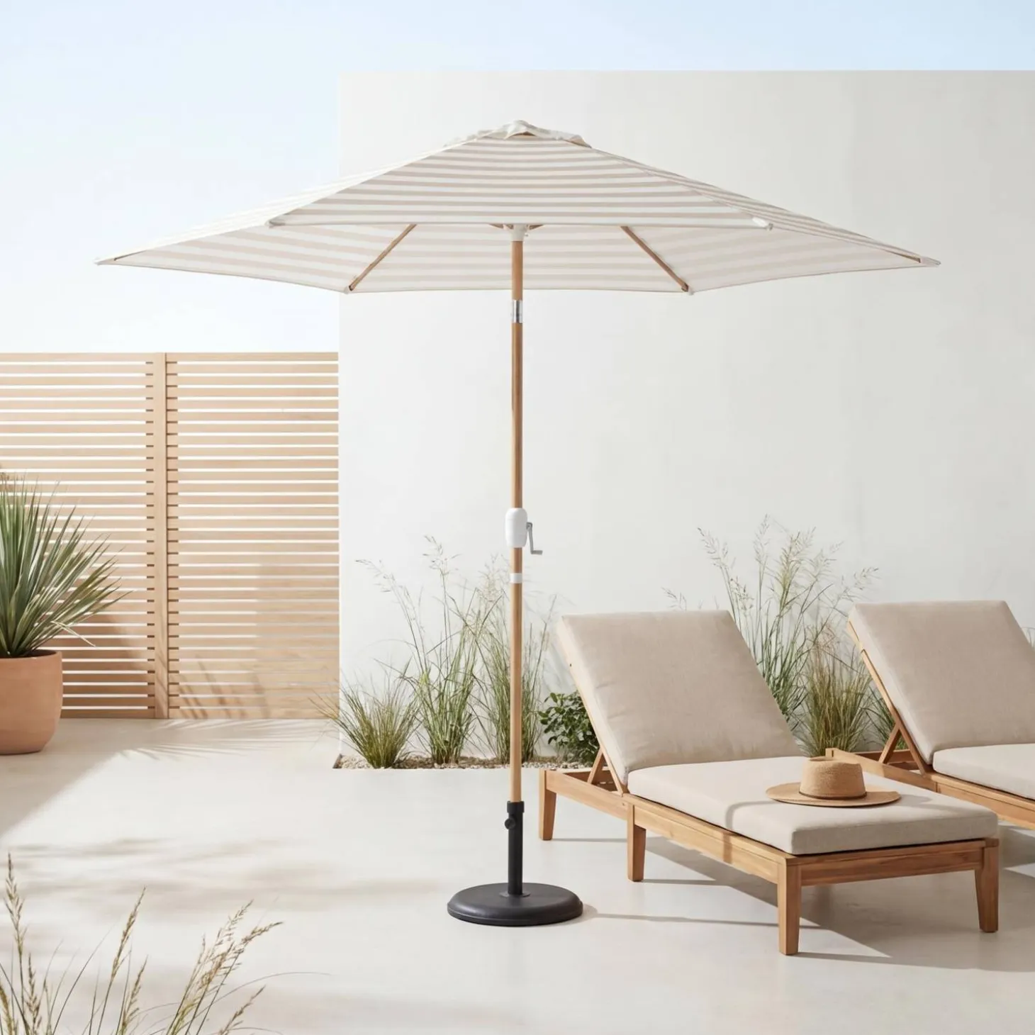 Ronde parasol 3m centrale mast met houteffect
