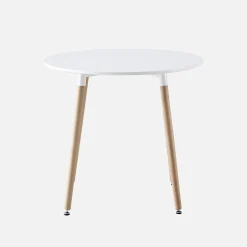 Ronde Scandinavische eettafel in hout, 2 stoelen