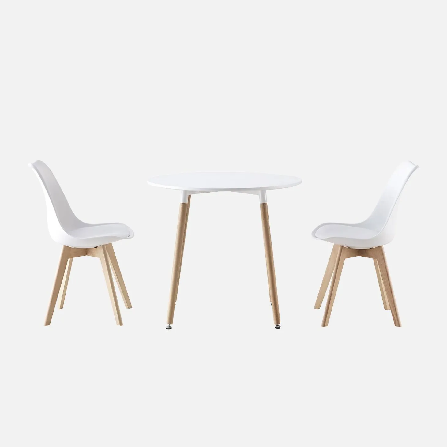 Ronde Scandinavische eettafel in hout, 2 stoelen