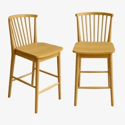 Rubberhouten barstoel met spijlen (set van 2)