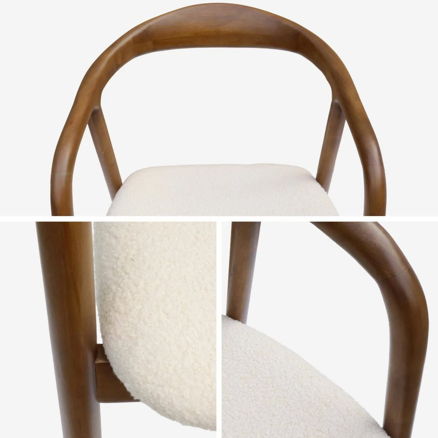 Rubberhouten en bouclé stoel (set van 2)
