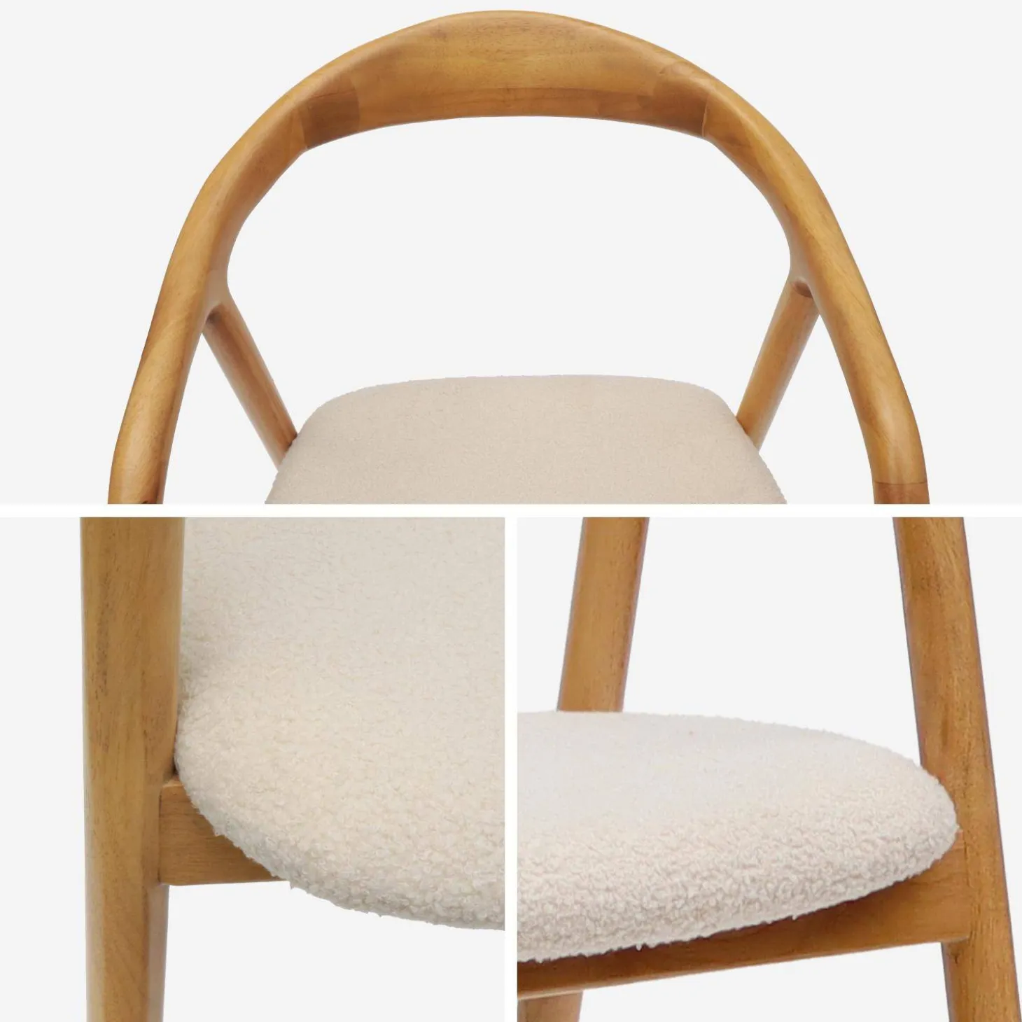 Rubberhouten en bouclé stoel (set van 2)