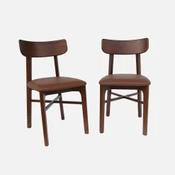 Rubberhout en kunstleren stoelen (set van 2)