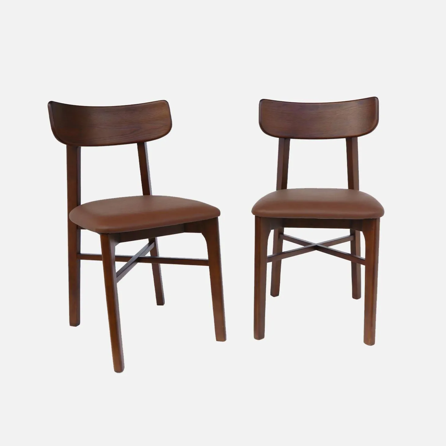 Rubberhout en kunstleren stoelen (set van 2)