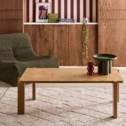Salontafel houtdecor met visgraateffect blad rechthoekig vintage