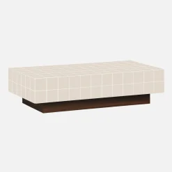 Salontafel met matte keramieklook tegels en houtdecor