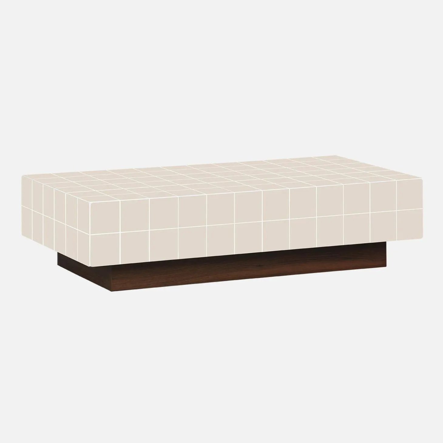 Salontafel met matte keramieklook tegels en houtdecor