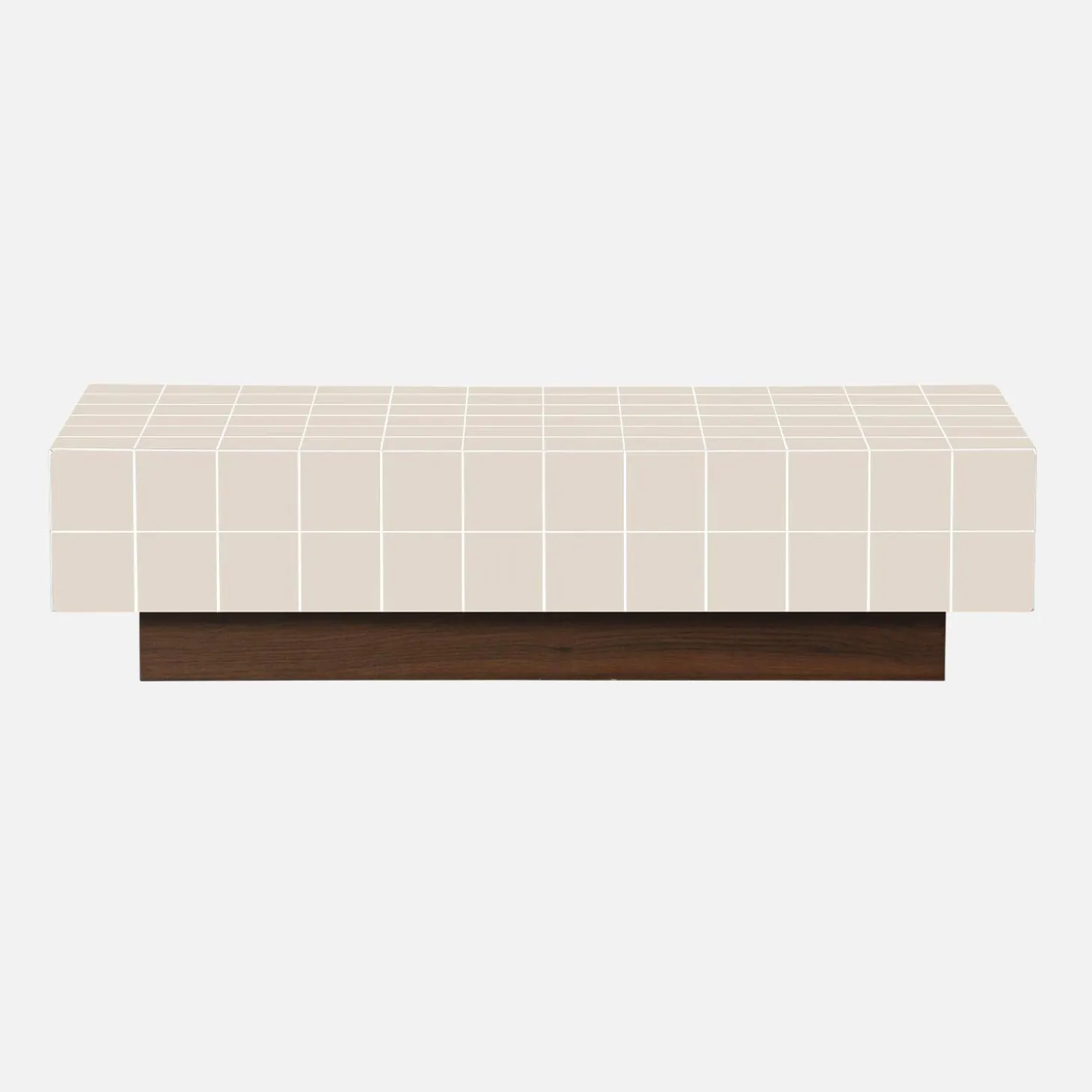 Salontafel met matte keramieklook tegels en houtdecor