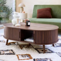 Salontafel met schuifdeuren en vakken met houteffect 110cm
