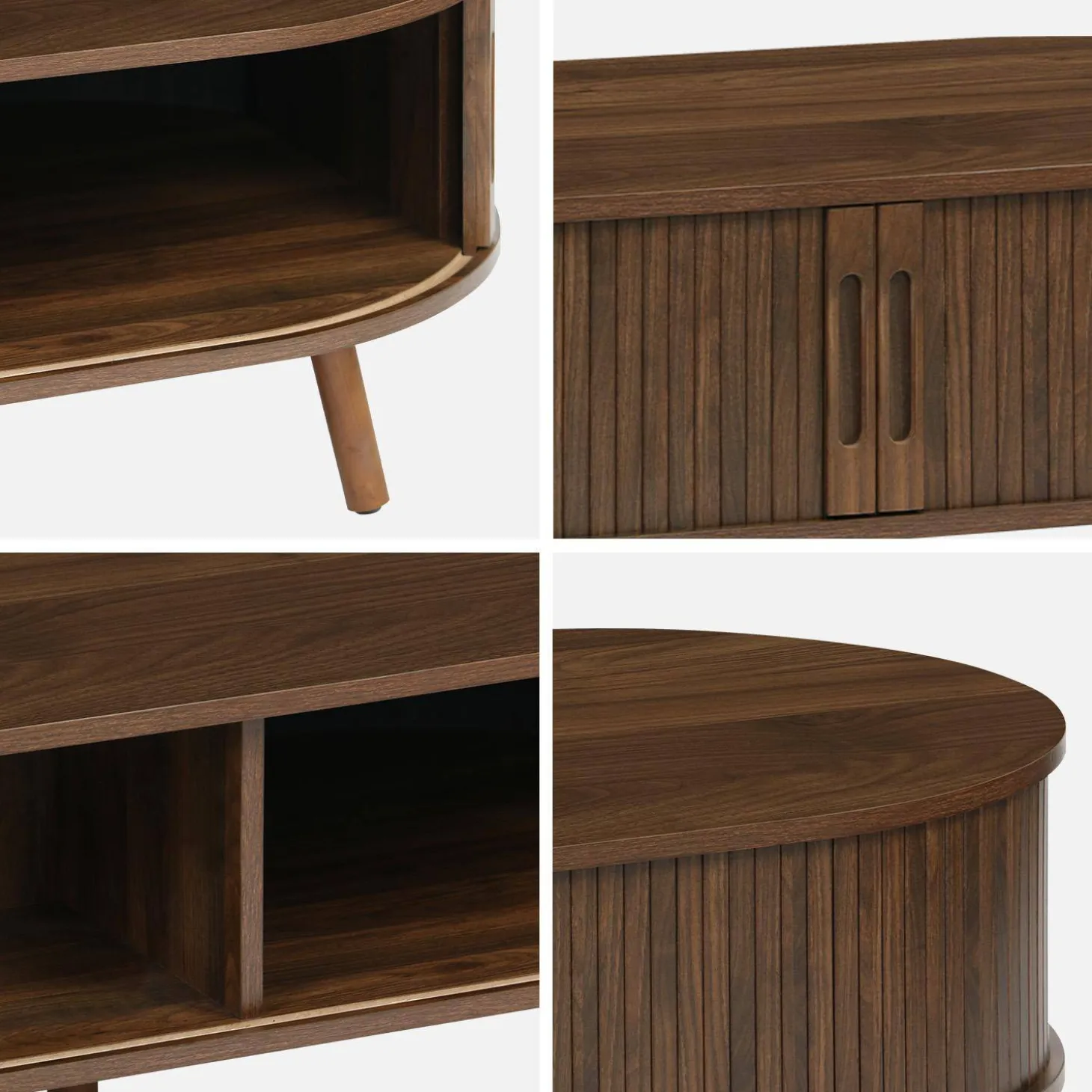 Salontafel met schuifdeuren en vakken met houteffect 110cm