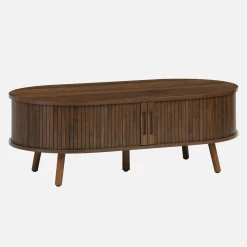 Salontafel met schuifdeuren en vakken met houteffect 110cm