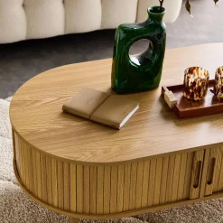 Salontafel met schuifdeuren en vakken met houteffect 110cm