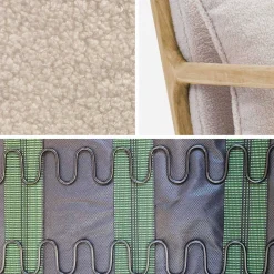 Scadinavische fauteuil van naturelkleurig hout en bouclé