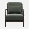 Scadinavische fauteuil van wengé-kleurig hout en corduroy