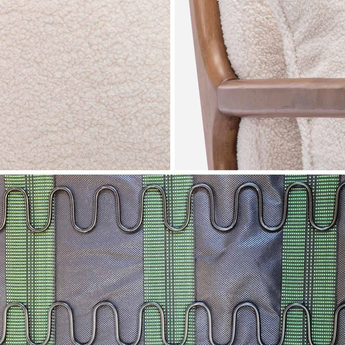 Scadinavische fauteuil van walnootkleurig hout en bouclé