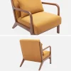 Scadinavische fauteuil van walnootkleurig hout en corduroy