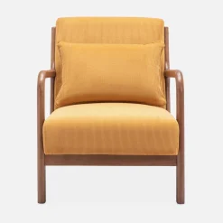 Scadinavische fauteuil van walnootkleurig hout en corduroy