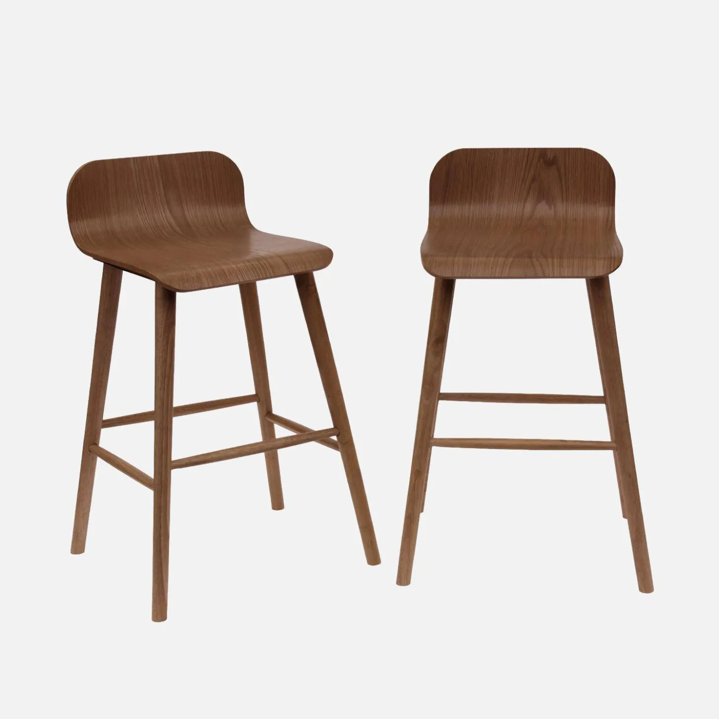 Scandinavische barkrukken van rubberhout (set van 2)
