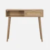 Scandinavische console met houtdecor en afgerond riet
