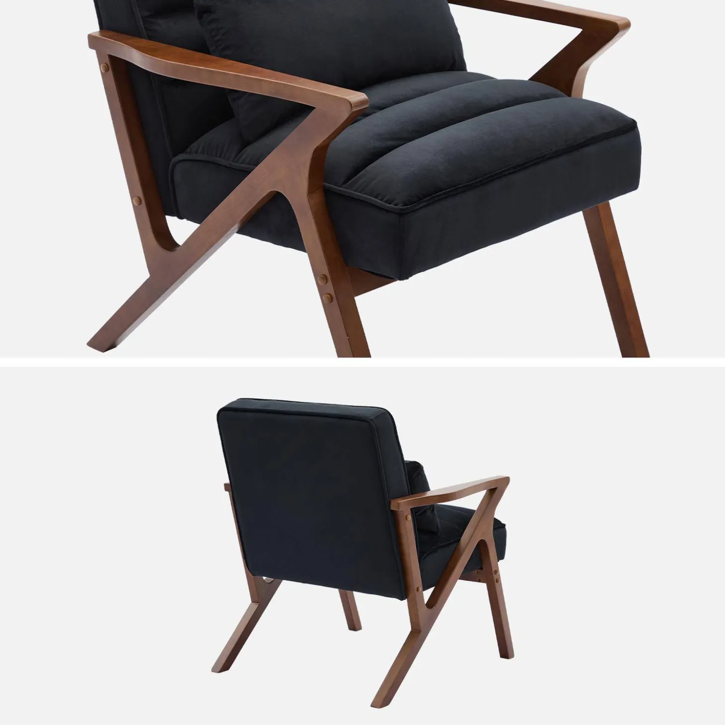 Scandinavische fauteuil van hout en fluweel