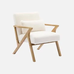 Scandinavische fauteuil van naturelkleurig hout en imitatiebonteffect