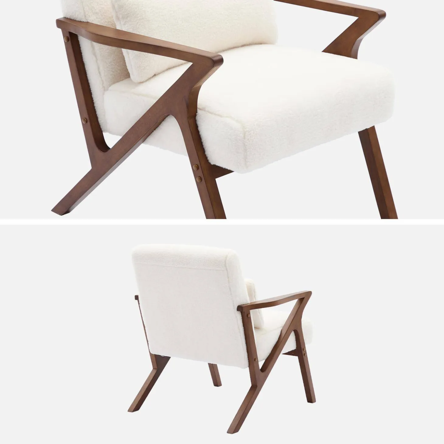 Scandinavische fauteuil van walootkleurig hout en imitatiebonteffect