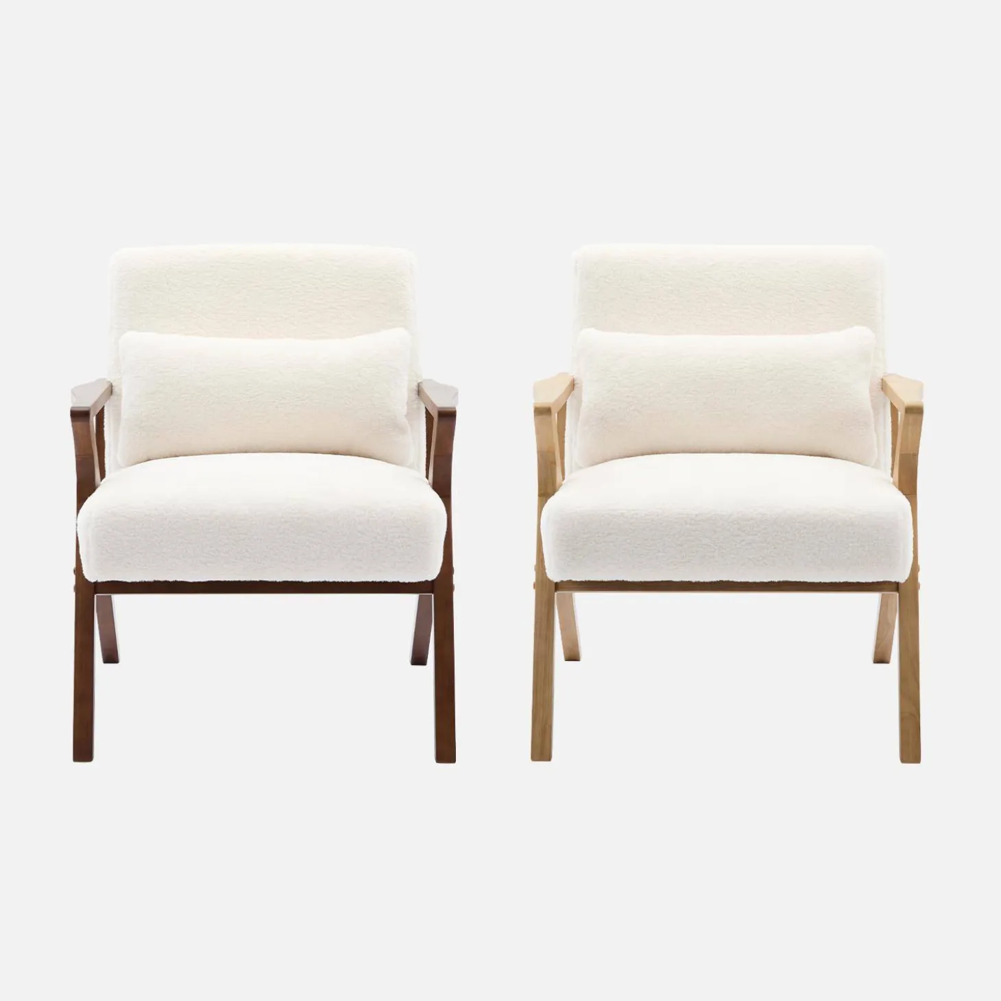 Scandinavische fauteuil van walootkleurig hout en imitatiebonteffect