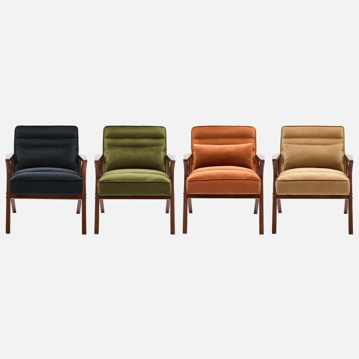 Scandinavische fauteuil van hout en fluweel