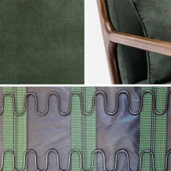 Scandinavische fauteuil walnootkleurig hout en fluweel