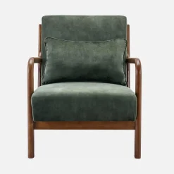 Scandinavische fauteuil walnootkleurig hout en fluweel