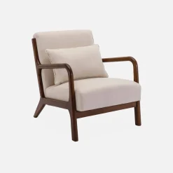 Scandinavische fauteuil walnootkleurig hout en stof