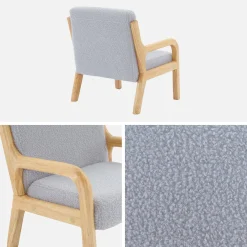 Scandinavische kinderfauteuil in hout en boucléstof