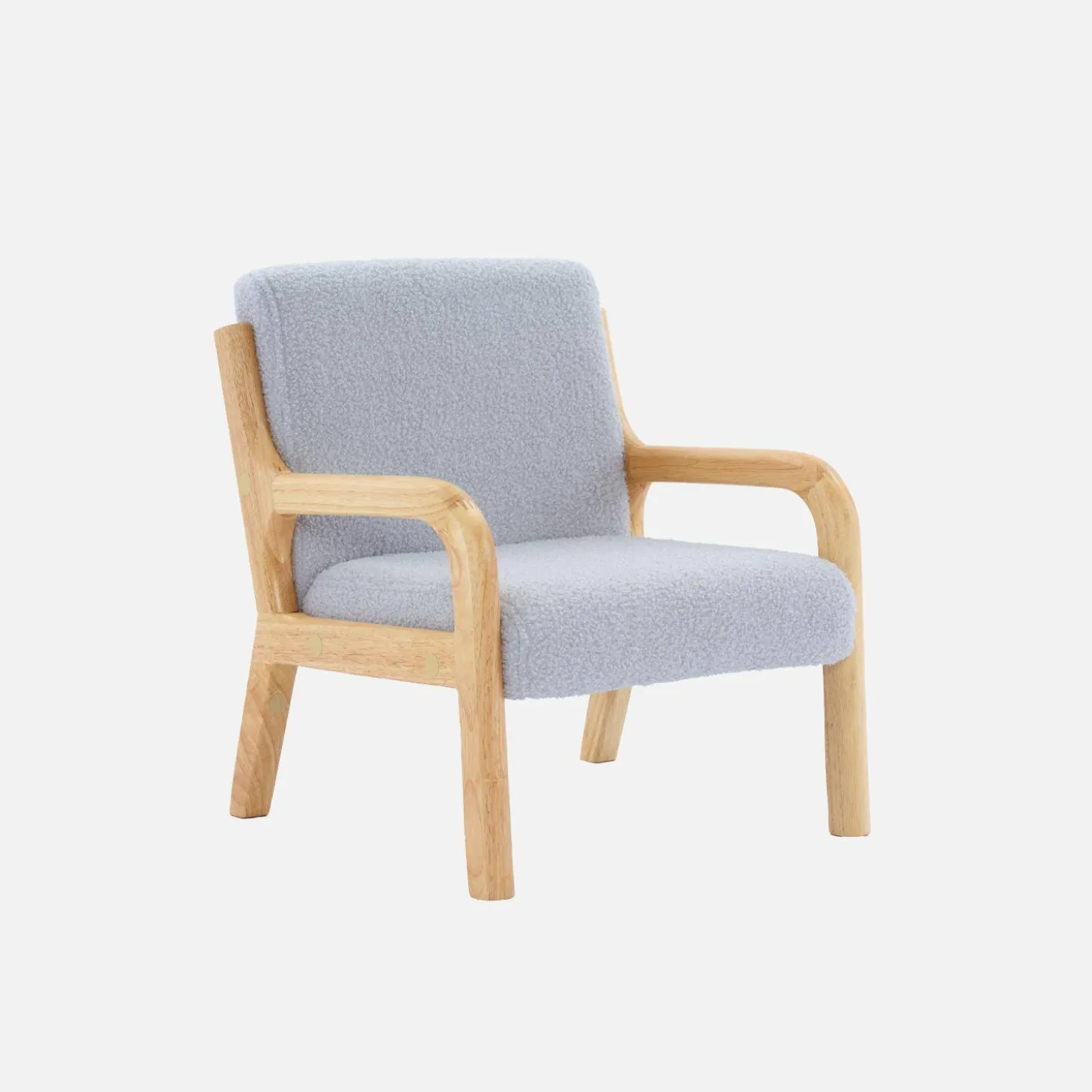 Scandinavische kinderfauteuil in hout en boucléstof