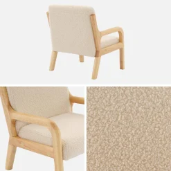 Scandinavische kinderfauteuil in hout en boucléstof