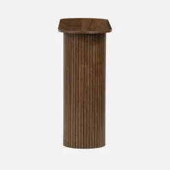 Scandinavische ovale sidetable met groeven effect hout