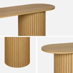 Scandinavische ovale sidetable met groeven effect hout