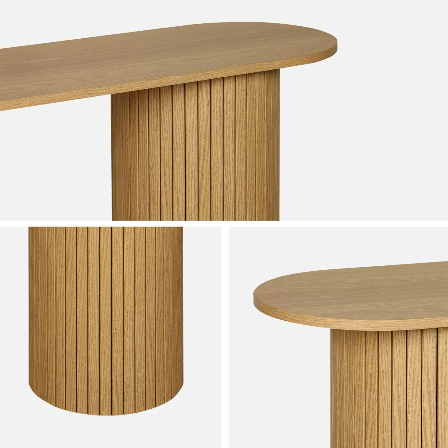 Scandinavische ovale sidetable met groeven effect hout