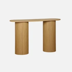 Scandinavische ovale sidetable met groeven effect hout