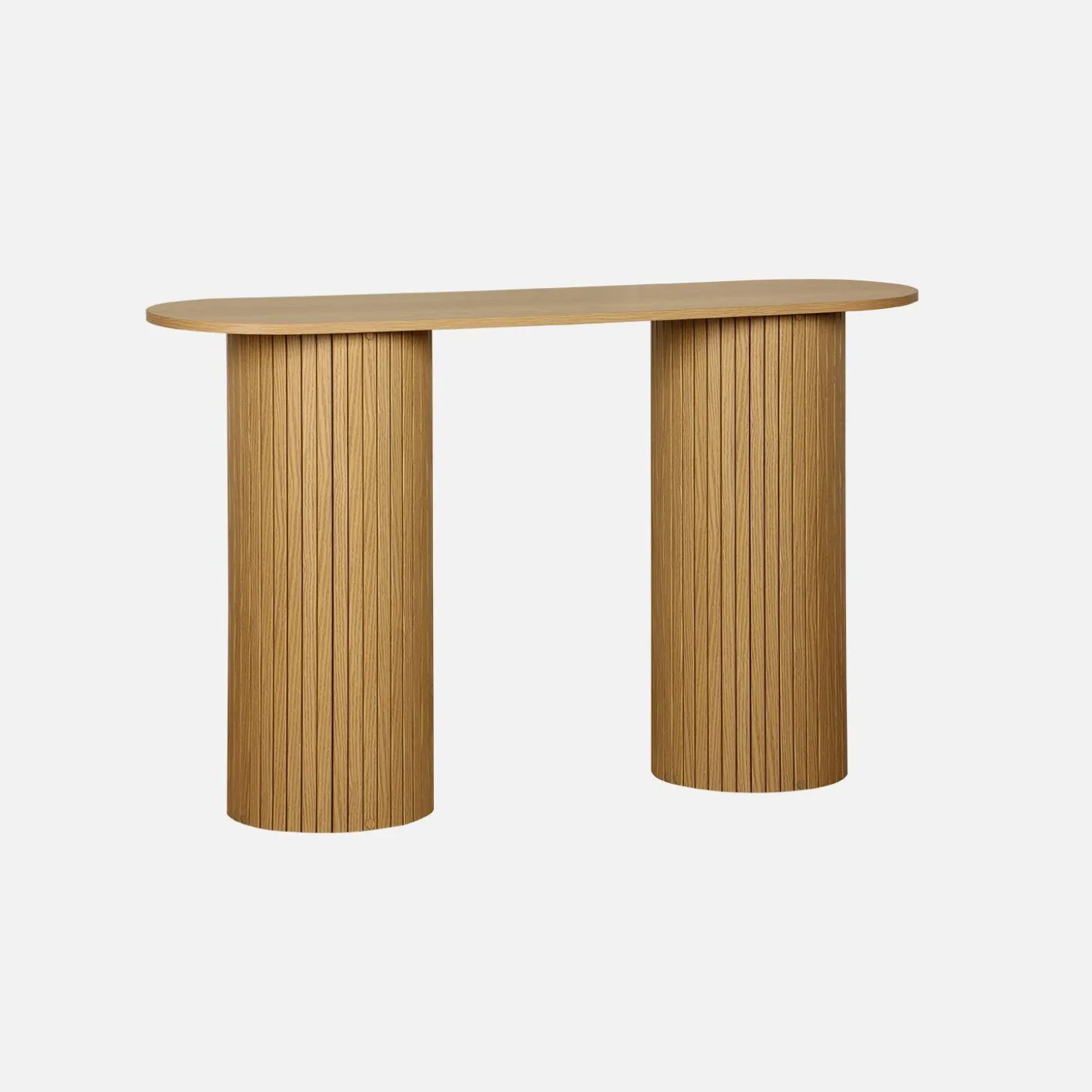 Scandinavische ovale sidetable met groeven effect hout