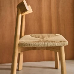Scandinavische stoelen van rubberhout met zitting van touw (set van 2)