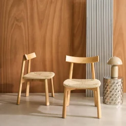 Scandinavische stoelen van rubberhout met zitting van touw (set van 2)