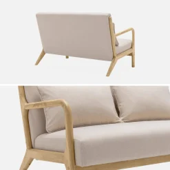 Scandinavische 2-zitsbank naturelkleurig hout en stof