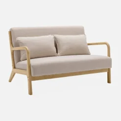 Scandinavische 2-zitsbank naturelkleurig hout en stof