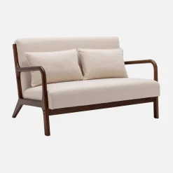 Scandinavische 2-zitsbank walnootkleurig hout en stof