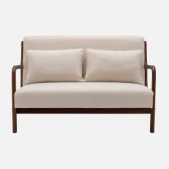 Scandinavische 2-zitsbank walnootkleurig hout en stof