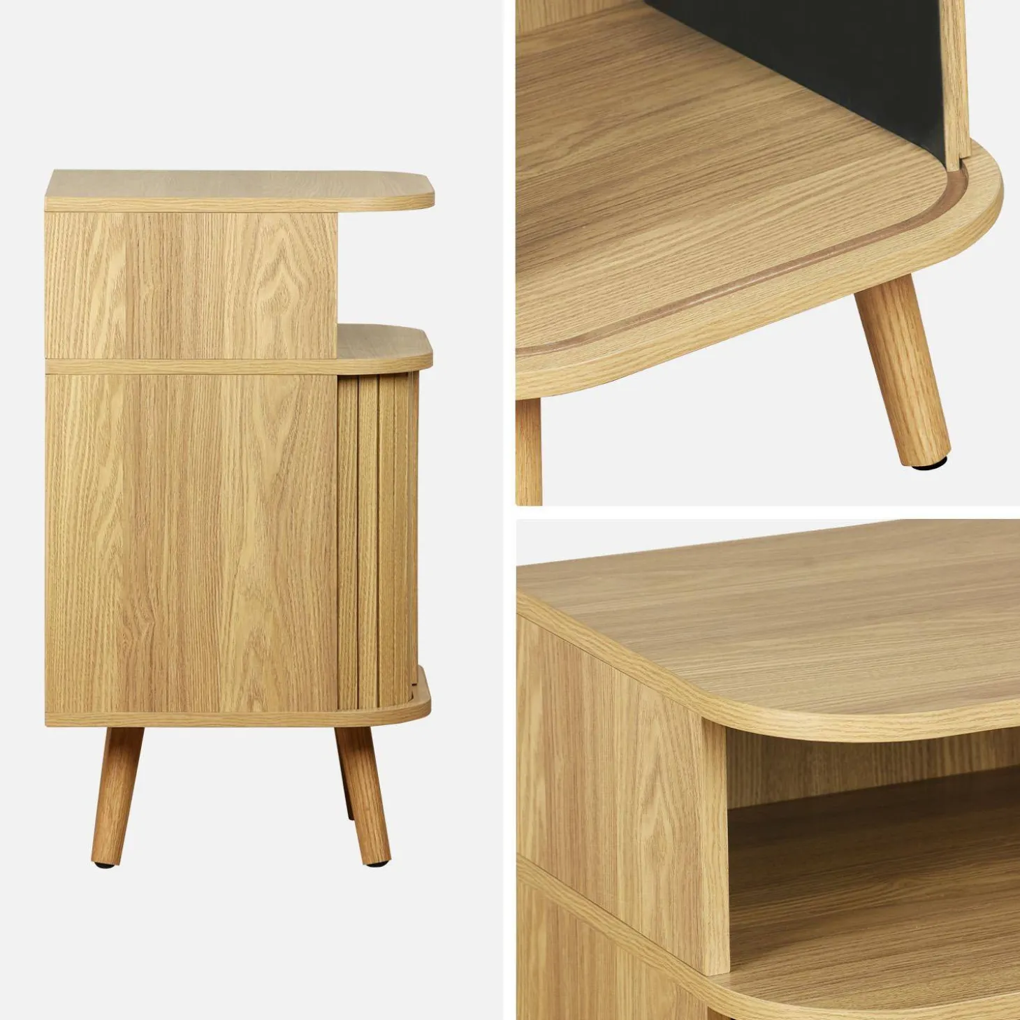 Scandinavisch nachtkastje houtdecor 2 schuifdeuren