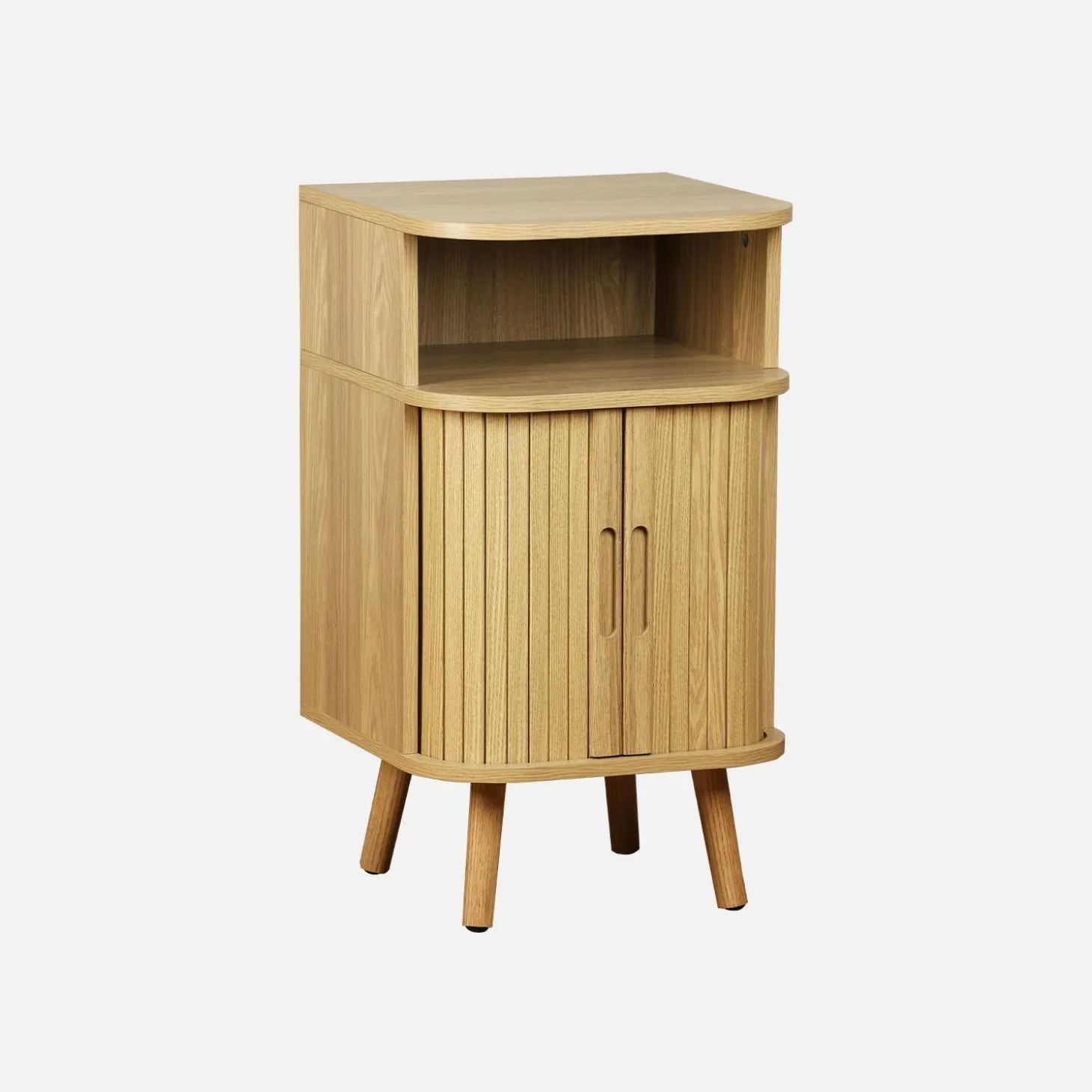 Scandinavisch nachtkastje houtdecor 2 schuifdeuren