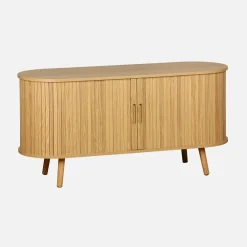Scandinavisch TV-meubel met 2 gegroefde schuifdeuren met houteffect, 120cm